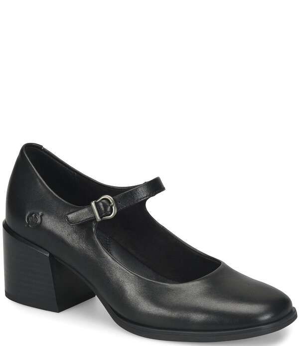 ボーン レディース シューズ ヒール レザー Born Laine Leather Block Heel Mary Jane Pumps Black ブラック