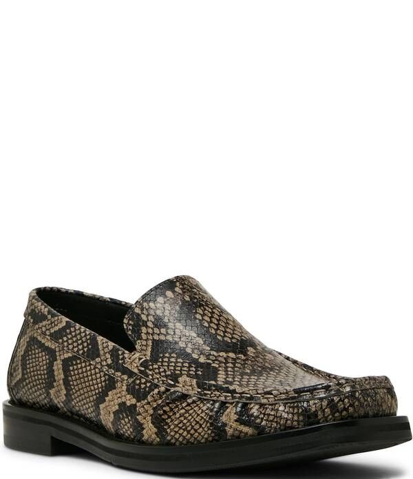 スティーブ マデン メンズ シューズ スリッポン・ローファー プリント レザー Steve Madden Mens Chester Snake Print Leather Loafers Grey グ