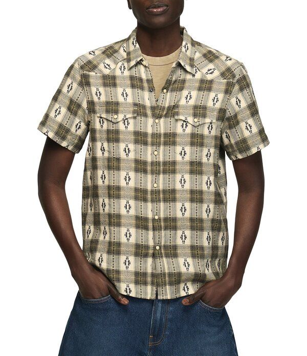 ラッキーブランド メンズ トップス シャツ Lucky Brand Short Sleeve Mesa Western Jacquard Plaid Shirt Olive Plaid オリーブ 22,484円