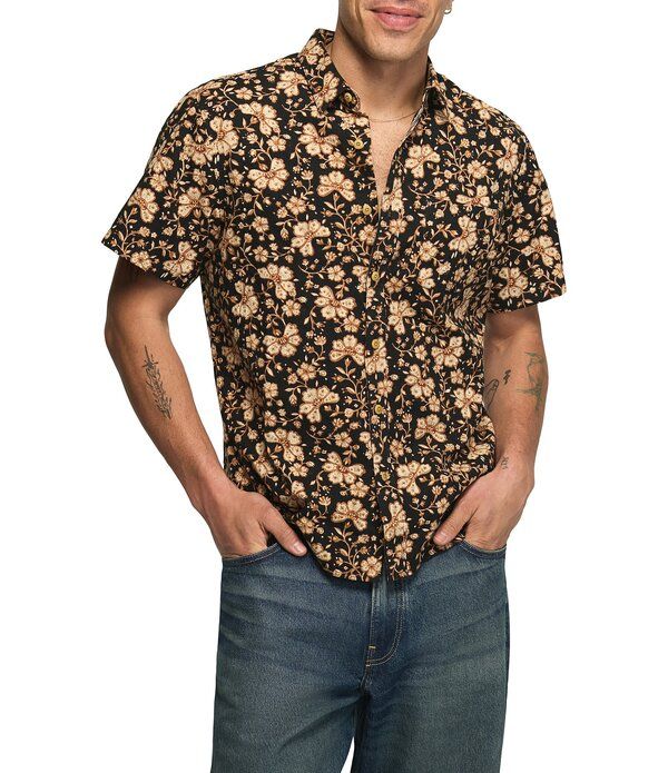ラッキーブランド メンズ トップス シャツ フラワー柄 プリント フラワー Lucky Brand Short Sleeve Allover Floral Print Shirt Black Prin