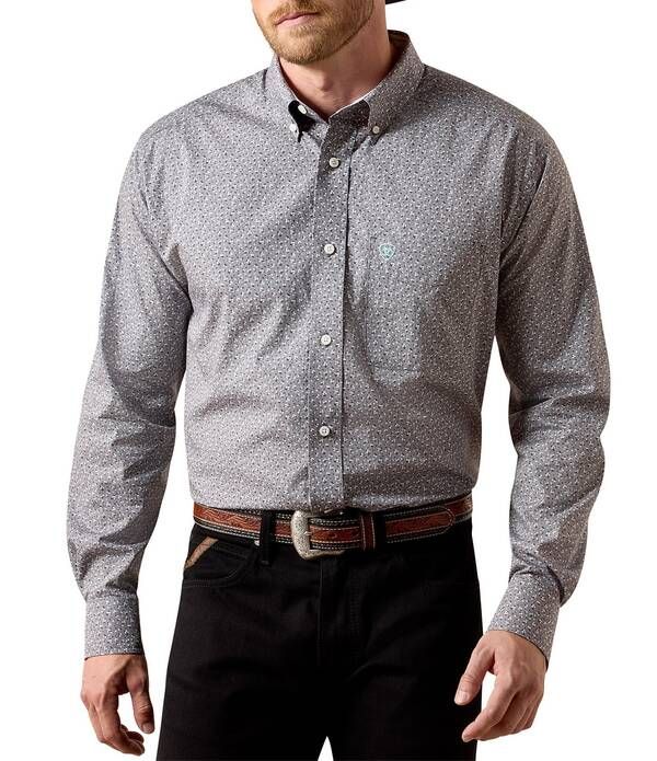 アリアト メンズ トップス シャツ プリント Ariat Webb Classic Fit Ditsy Printed Wrinkle Free Woven Shirt Gray グレー