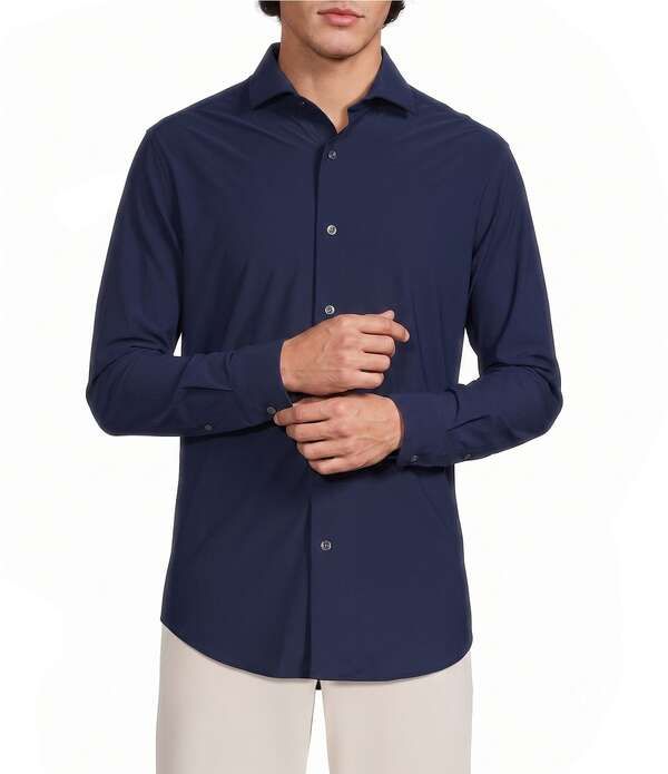 ムラノ メンズ トップス シャツ 長袖 Murano Collezione Canclini Athletic Fit Solid LongSleeve Techno Woven Shirt Blue 20,610円