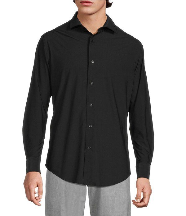 ムラノ メンズ トップス シャツ 長袖 Murano Collezione Canclini Athletic Fit Solid LongSleeve Techno Woven Shirt Blac