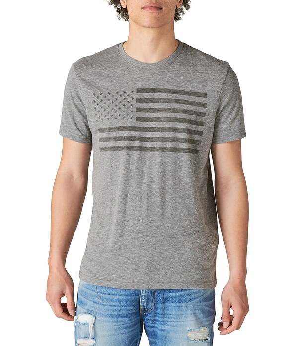 ラッキーブランド メンズ トップス シャツ Lucky Brand Short Sleeve American Flag TShirt Grey グレー
