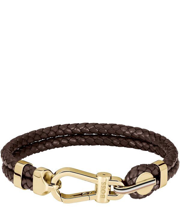 ヒューゴボス メンズ アクセサリー カフスボタン Tシャツ レザー Hugo Boss Mens Ares Prime Stainlessteel Leather Line Bracelet Brow