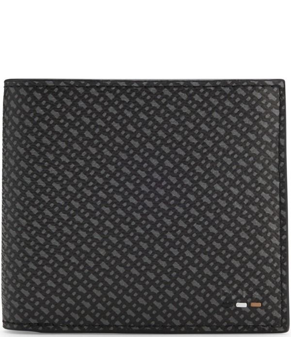 ヒューゴボス メンズ アクセサリー 財布 プリント ロゴ Hugo Boss Ray Allover Logo Print BiFold Wallet Black ブラック