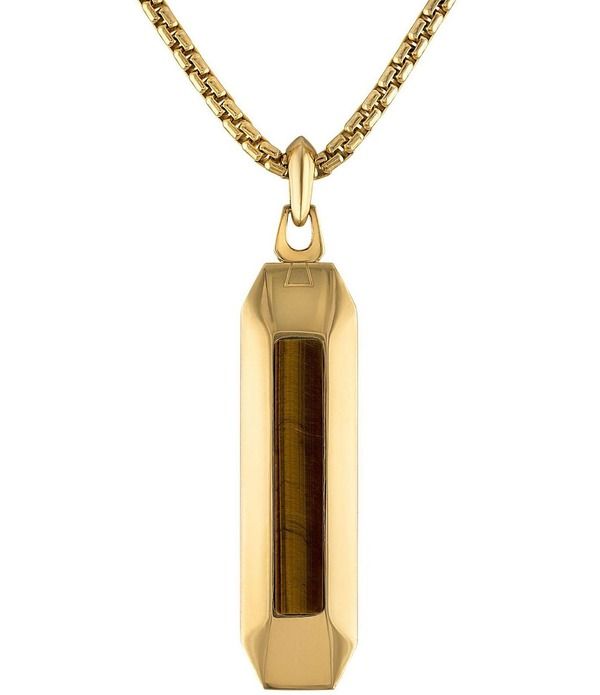 ブロバ メンズ アクセサリー カフスボタン Tシャツ レース Bulova Mens Gold Tone Stainlessteel Tigers Eye Dog Tag Long Pendant N