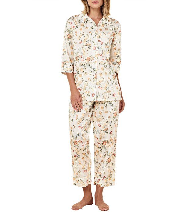 パピネール レディース アンダーウェア ナイトウェア フラワー柄 Tシャツ クロップド フラワー Papinelle Amber Floral Sateen 34 Sleeve Notch Colla