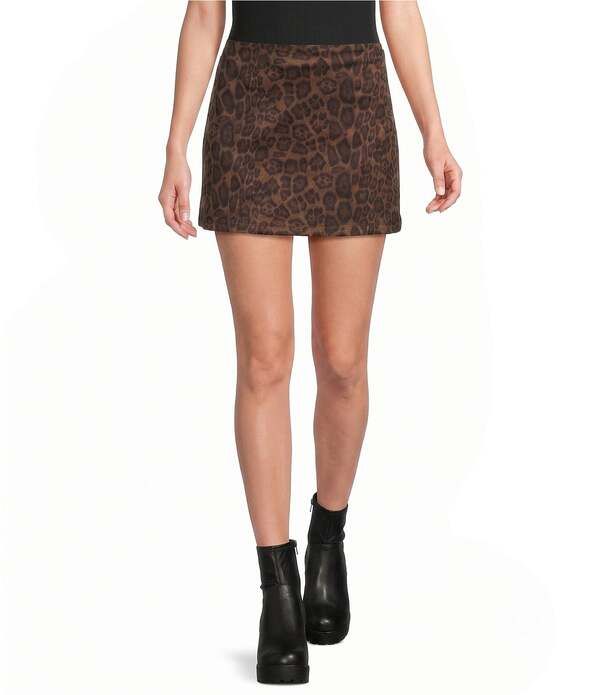 ブルーペッペーブルーペッパー レディース ボトムスカート プリント ミニ Blu Pepper Leopard Print Mini Skirt Brown Multi ブラウン