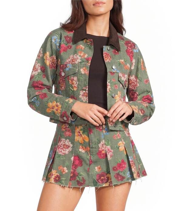 ジービー レディース アウター ジャケット・ブルゾン フラワー柄 プリント デニム フラワー GB Printed Floral Denim Coordinating Jacket OliveBloo