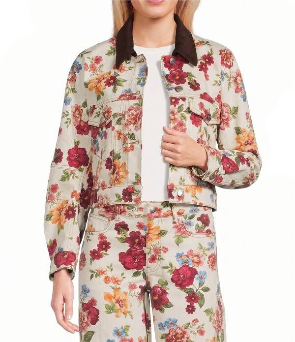 ジービー レディース アウター ジャケット・ブルゾン フラワー柄 プリント デニム フラワー GB Printed Floral Denim Coordinating Jacket IvoryBloo