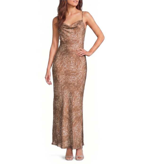ジービー レディース トップス ワンピース プリント マキシ GB Cowl Neck Printed Maxi Slip Dress Ivory Tan アイボリー