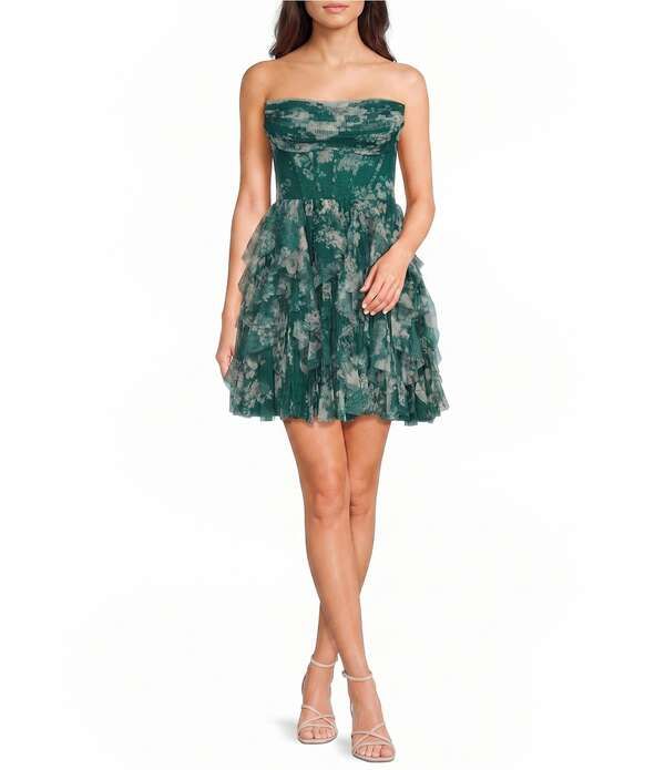 ビーダーリン レディース トップス ワンピース フラワー柄 プリント フリル メッシュ ストラップレス フラワー B Darlin Mesh Floral Printed Strapless Cors