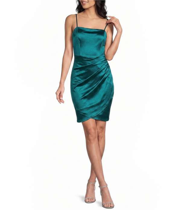 ハニーアンドロージー レディース トップス ワンピース サテン Honey and Rosie Square Neck Faux Wrap Satin Dresshaded Spruce