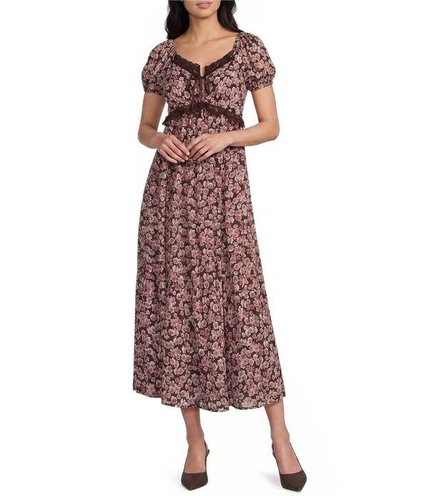 アンジー レディース トップス ワンピース レーストリム フラワー柄 プリント ミディ レース フラワー Angie Ditsy Floral Printed Short Sleeve Lace Tr