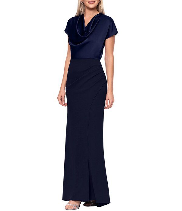 ベッツィアンドアダム レディース トップス ワンピース サテン Betsy Adam Satin Short Sleeve Cowl Neck Gownavy ネイビー