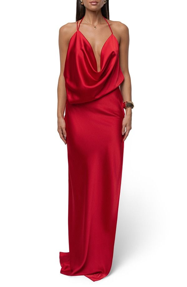 ジェイラックスレーベル レディース トップス ワンピース サテン JLUXLABEL Delmara Cowl Neck Satin Dress RED レッド 22,260円