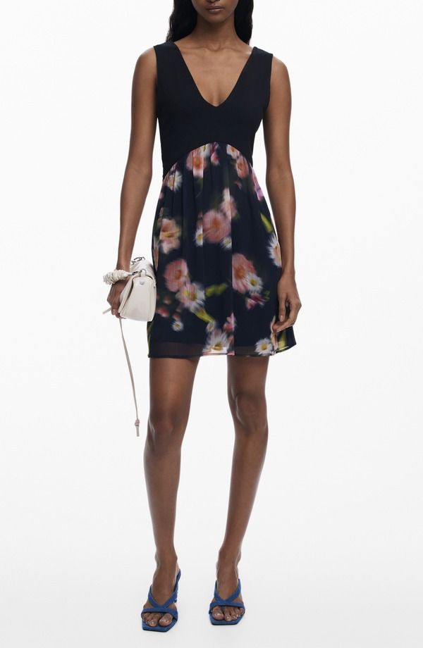 デジグアル レディース トップス ワンピース フラワー柄 ミニ ノースリーブ フラワー Desigual Sleeveless Floral Minidress BLACK ブラック