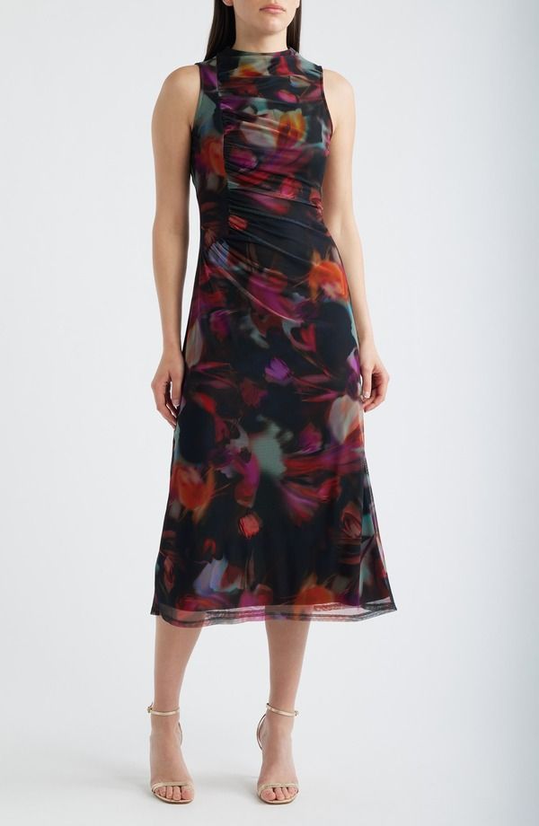 ヴィンスカムート レディース トップス ワンピース フラワー柄 プリント ギャザー フラワー Vince Camuto Ruched Floral Print Cocktail Dress BLACK