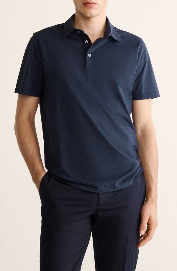 マンゴ メンズ トップス シャツ スリムフィット コットン MANGO Slim Fit Cotton Polo NAVY ネイビー