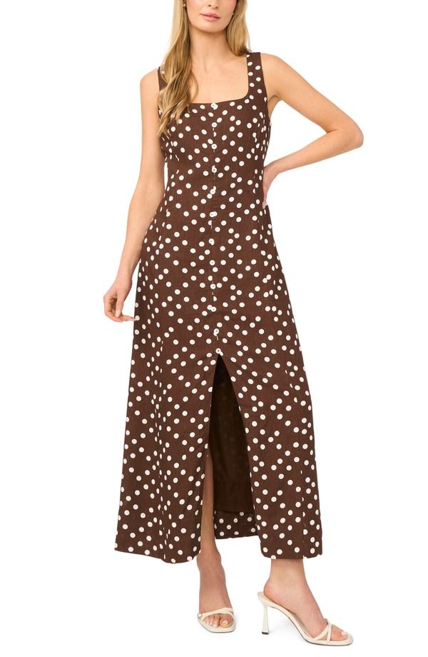 ハロゲン レディース トップス ワンピース ドット柄 ドット ノースリーブ Halogen Polka Dot Sleeveless Dress CHICORY COFFEE コーヒー