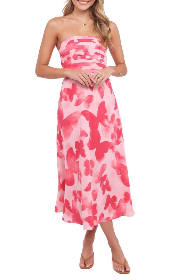 ペタルアンドパップ レディース トップス ワンピース プリント ミディ ストラップレス Petal Pup Kenna Print Strapless Midi Dress BUTTERFLY PRI