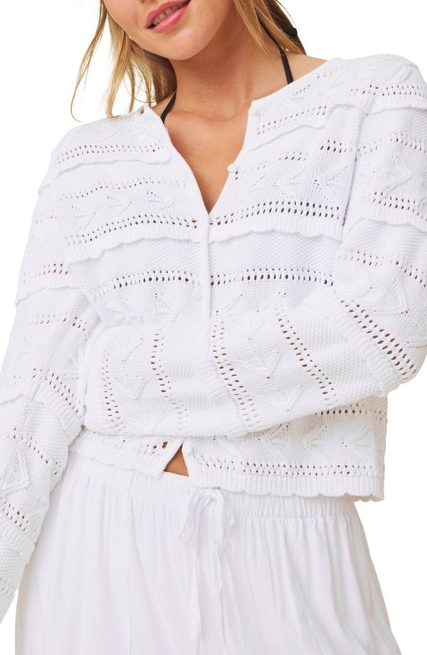 スプレンディット レディース アウター パーカー・スウェット カーディガン Splendid Giovanna Open Stitch Cardigan WHITE ホワイト