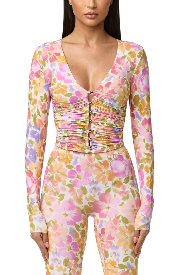 ネイキッドワードローブ レディース アウター パーカー・スウェット プリント Naked Wardrobe Print Front Button Stretch Top BLUSH BLOOM ブラッ
