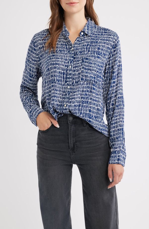 レイルズ レディース アウター ニット・セーター プリント シャツ Rails Josephine Print ButtonUp Shirt NAVY PEBBLED ネイビー