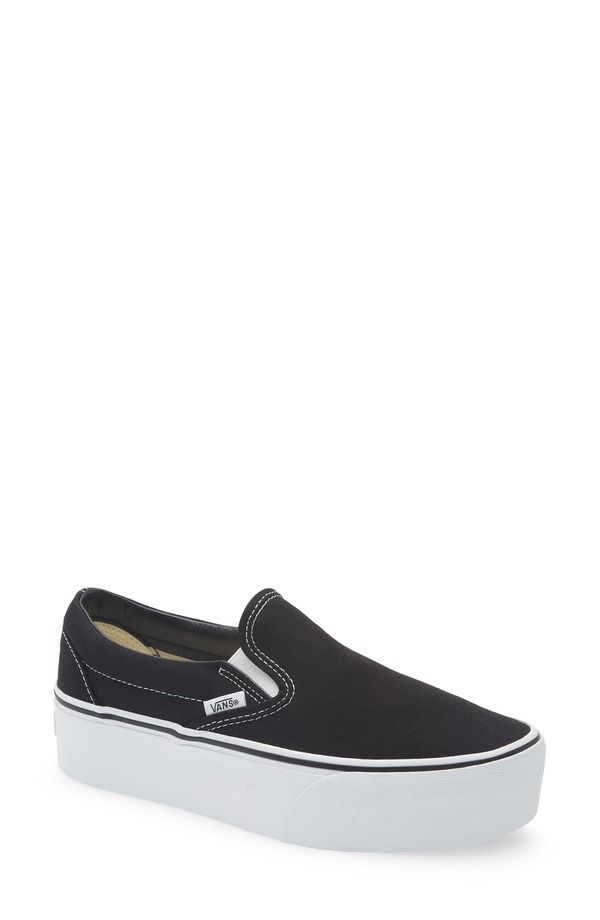 バンズ レディース シューズ スリッポン・ローファー プラットフォーム Vans UA Classic Platform SlipOn Women BLACK TRUE WHITE ホワイト