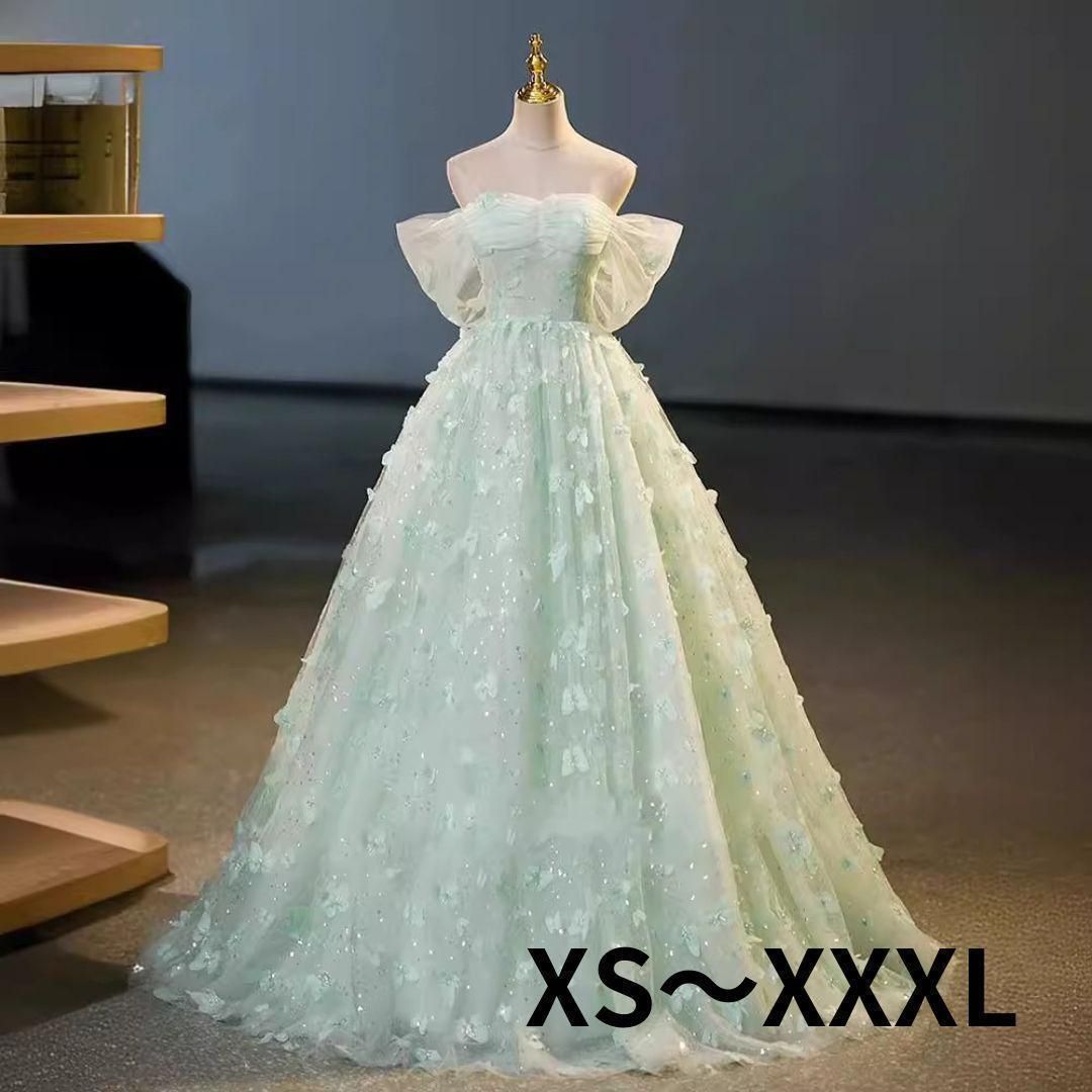 ミントグリーン オフショルダー プリンセスドレス チュール ウェディング風