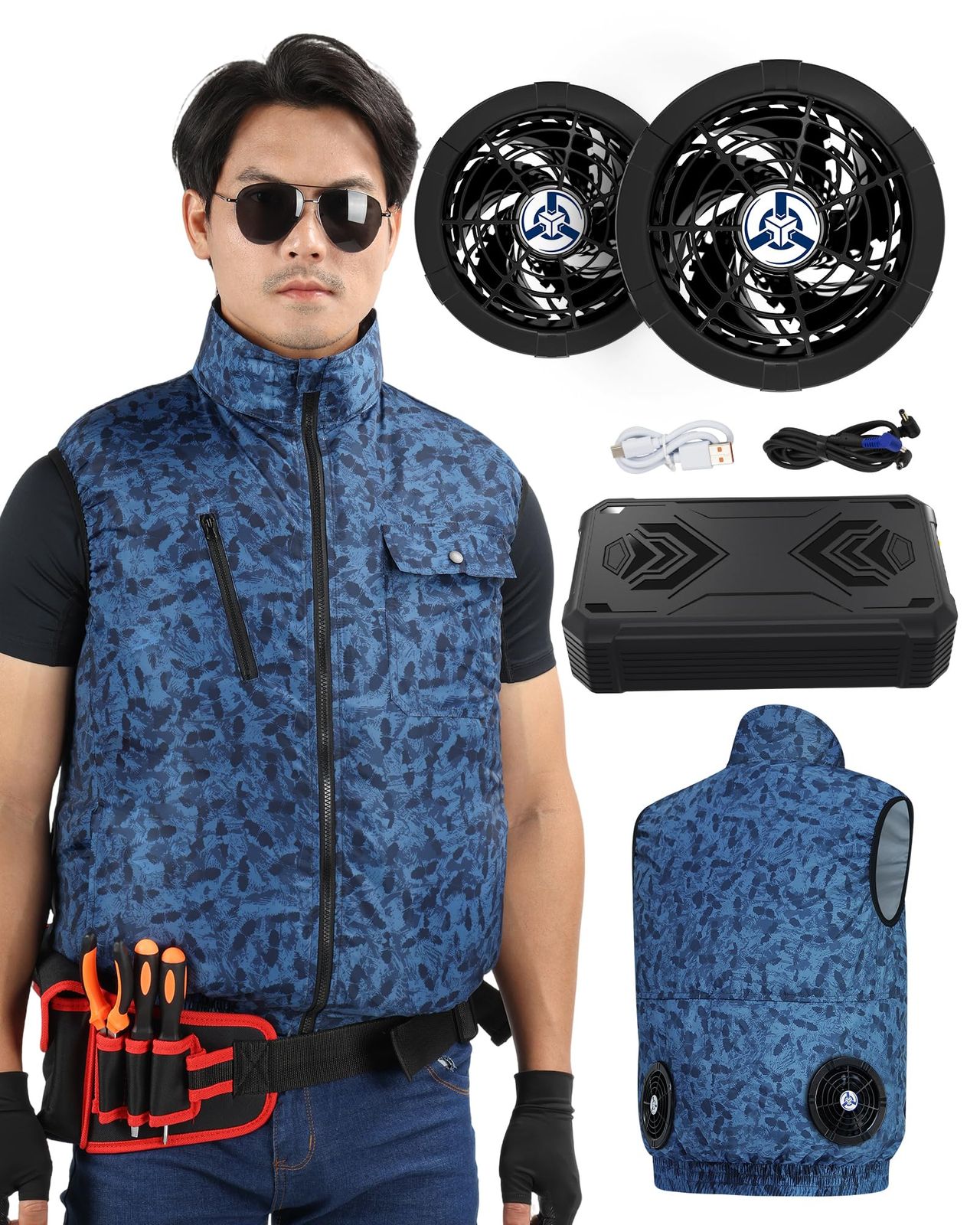 [Sumeriy] 空調作業服 【2026最強暴風 業界トップDC40V超高出力】 ファン付きベスト 薄型 軽量 4段階風量調節 日本製暴風モーター 36000mAh大容量バッテリー付き UVカット 男女兼用 熱中症対策 グッズ 工事現場適用（フルセット、2X 7,808円