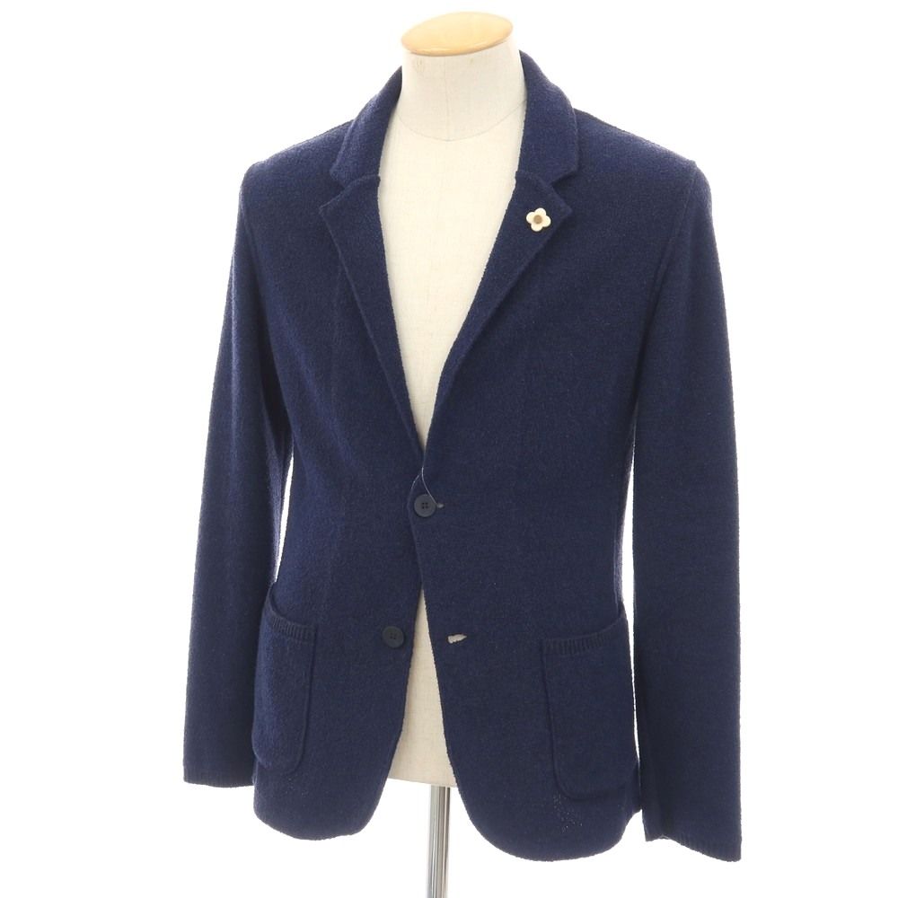 【中古】ラルディーニ LARDINI コットンナイロン 2B ニットジャケット ネイビー【サイズXS】【メンズ】