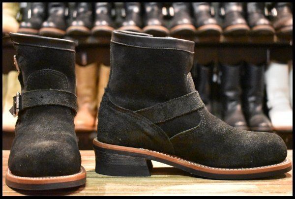 【7E 美品 黒タグ】Chippewa チペワ 1901M70 黒スエード ショートエンジニア ブラックオデッサリバース 黒 ブーツ HOPESMORE【GG472】