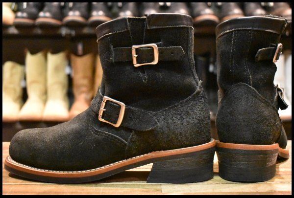【7E 美品 黒タグ】Chippewa チペワ 1901M70 黒スエード ショートエンジニア ブラックオデッサリバース 黒 ブーツ HOPESMORE【GG472】
