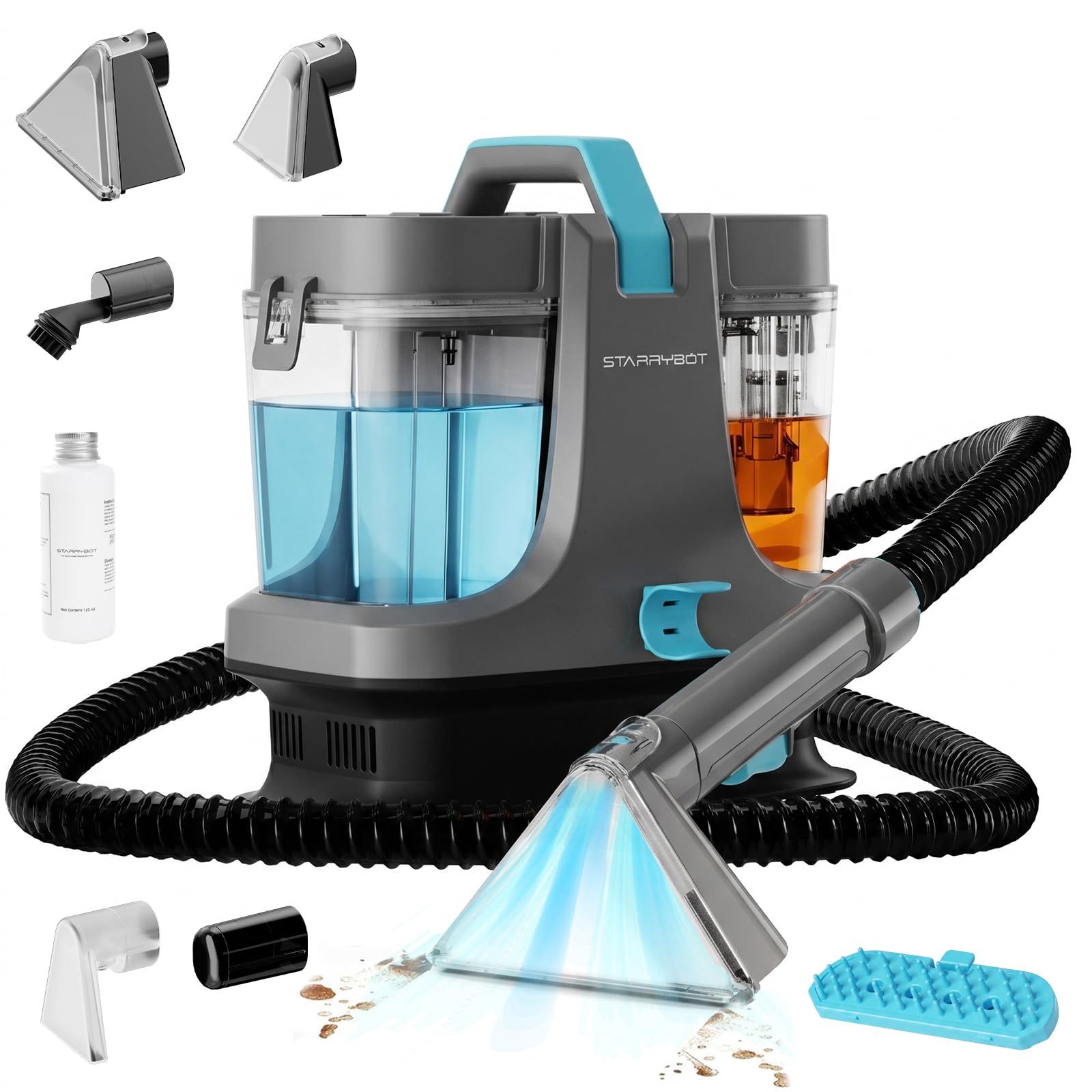【18KPa超強吸引力×105℃蒸気噴射】STARRYBOT スチームリンサークリーナー 18000Pa強力吸引 約105℃高温スチーム カーペットクリーナー 布洗浄機 1.6L大容量給水タンク 清水汚水分離 最短15秒急速加熱 ソファ 車内シート ペットmt