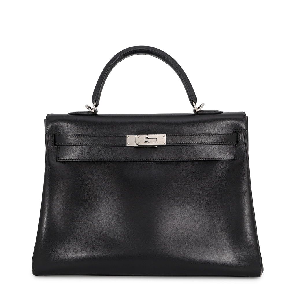 エルメス ハンドバッグ ケリー35 内縫い ブラック/シルバー金具 ボックスカーフ □F刻印 HERMES Kelly 2wayバッグ 黒 654,120円