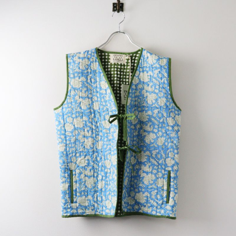 未使用 エスゼットブロックプリント SZ Blockprints MANJU VEST NILA PRINT キルティングベスト M-L ブルー■【2400015092010】