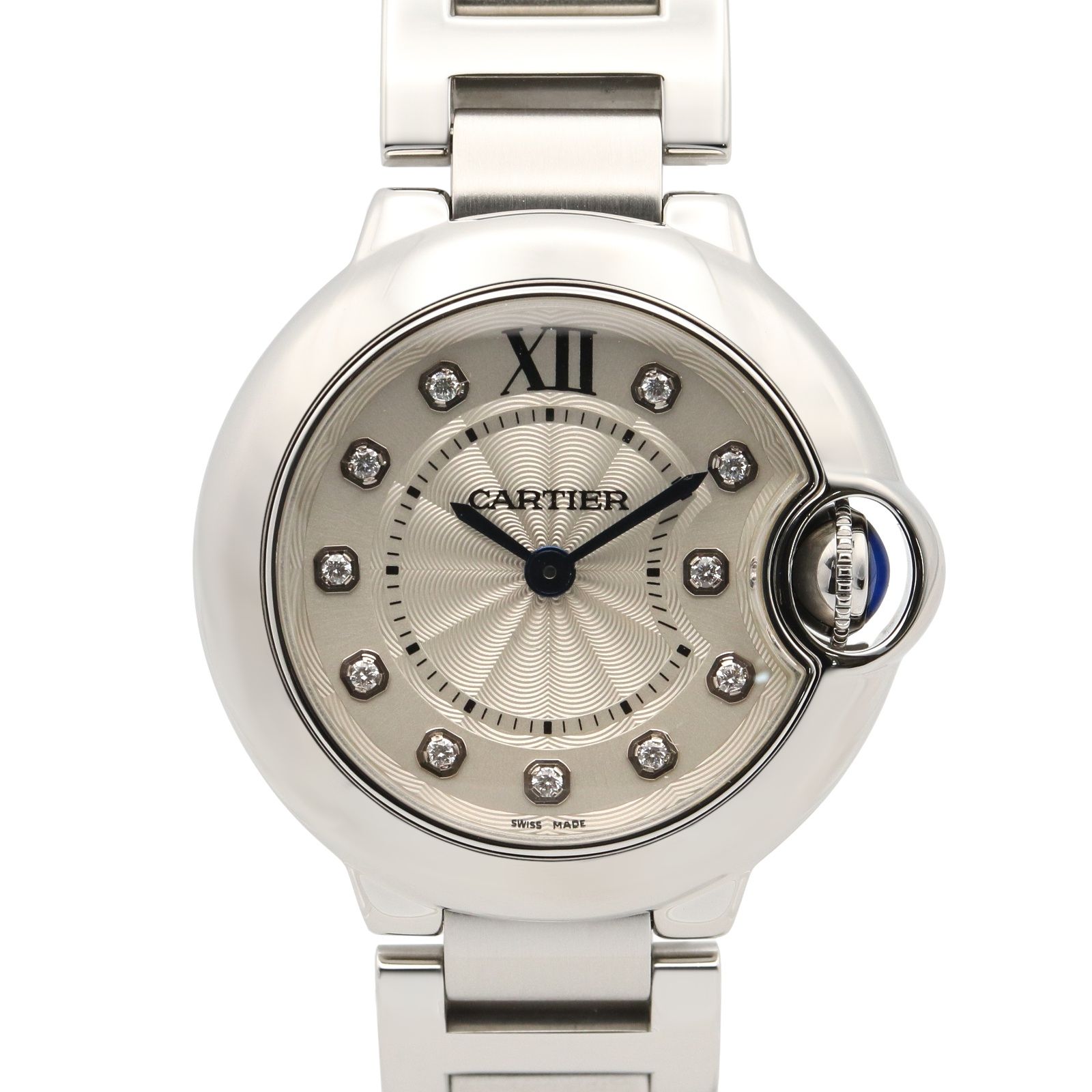 カルティエ CARTIER 腕時計 バロンブルー SM 11Pダイヤ WE902073 シルバー ステンレススチール バロンブルー SM 11Pダイヤ レディース Used A 301,860円