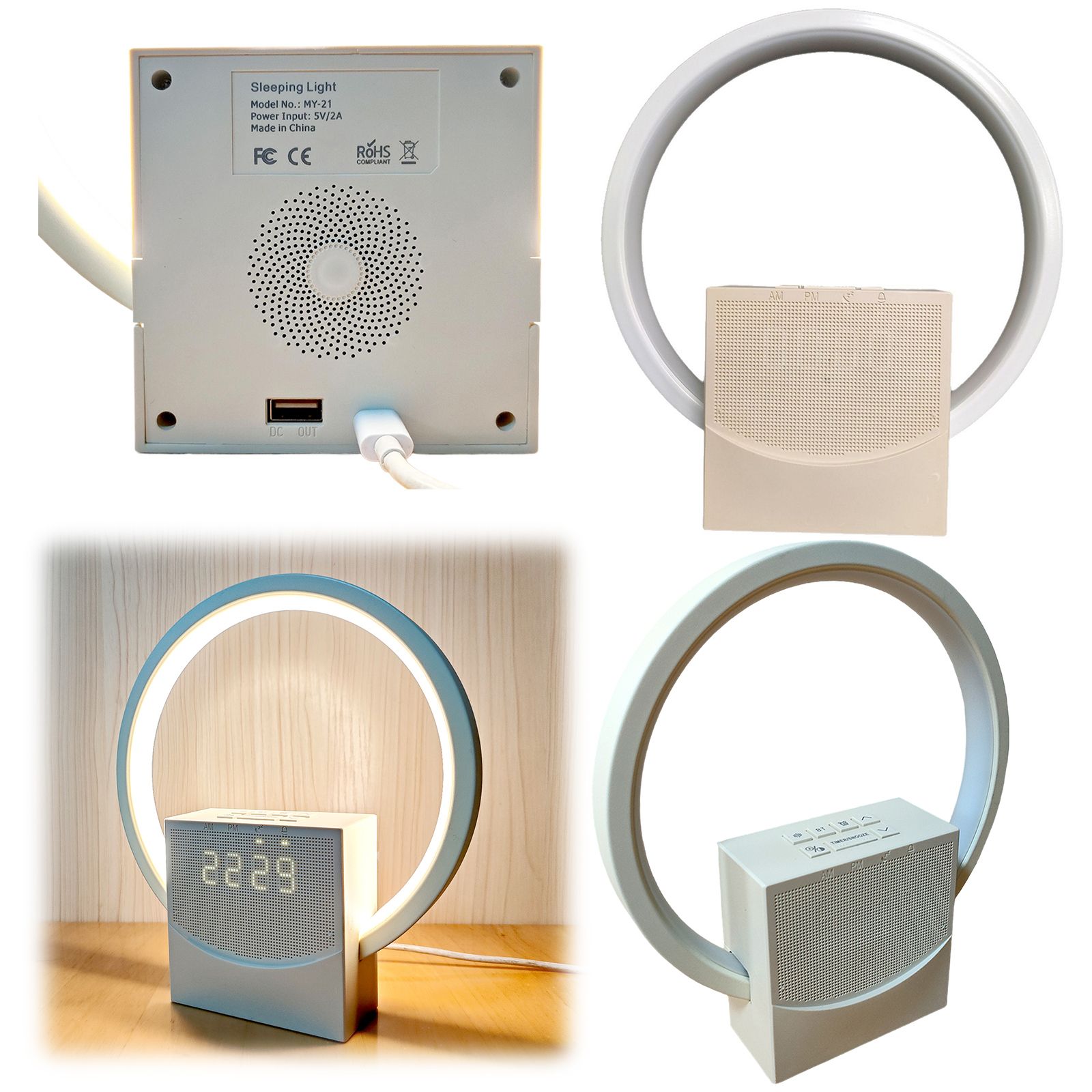 日の出目覚まし時計 睡眠補助タイマー USB充電ポート付き