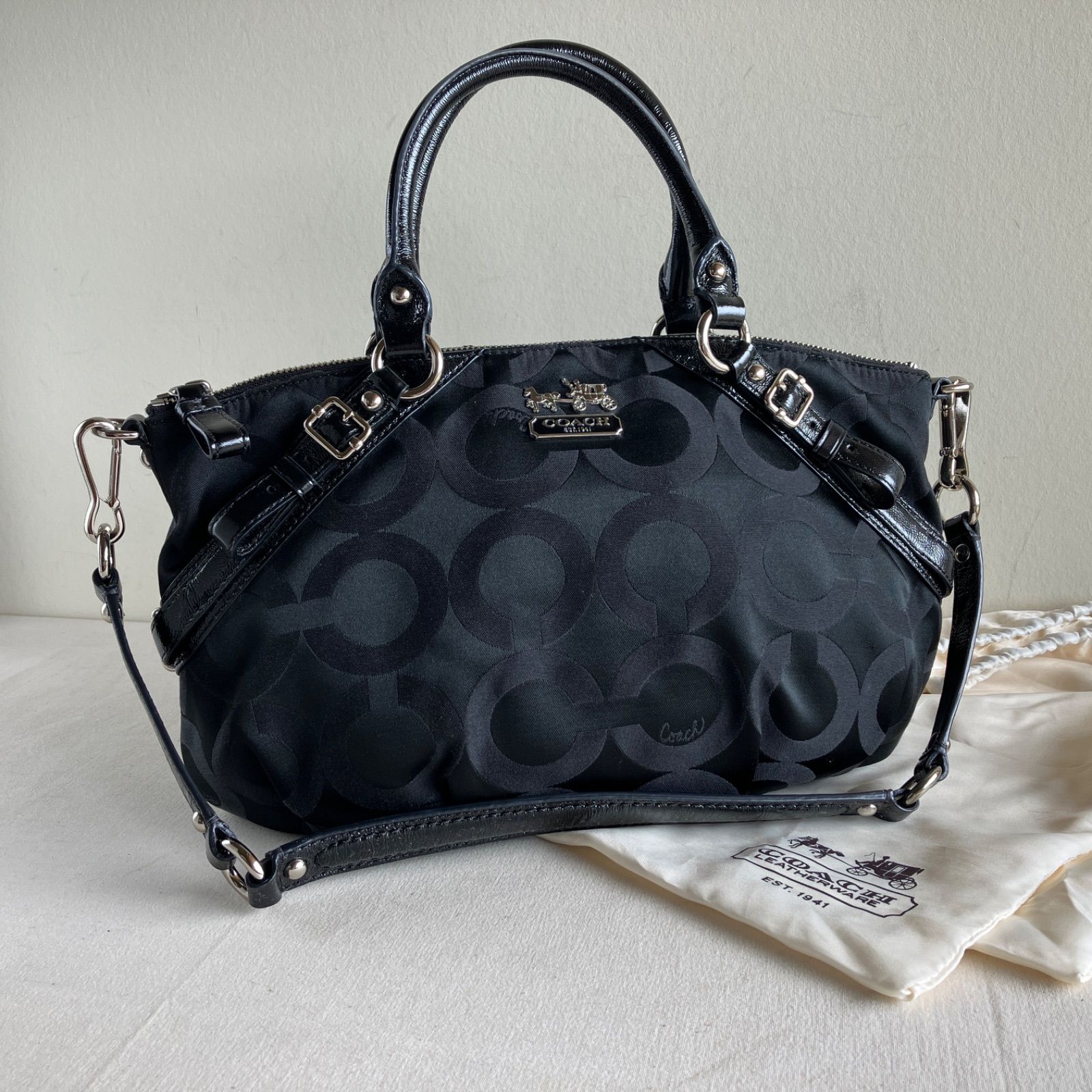 Vintage Coach Madison Sophia Op Art Satchel Black Patent Trim 2Way Y2K