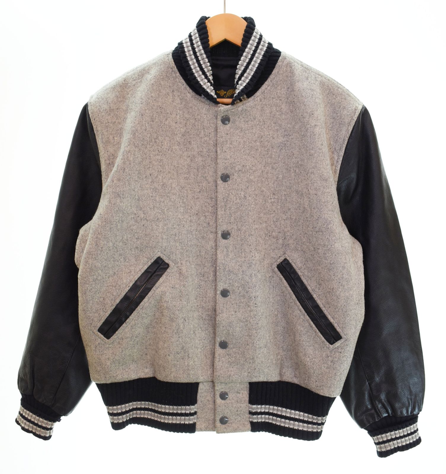 US US古着 USA製 80s 90s Wool Cow Leather Award Jacket ウール カウレザーアーム 牛革 スタジャン アワード ブルゾン 40 ジャケット グレー 103MT-5118 11,880円