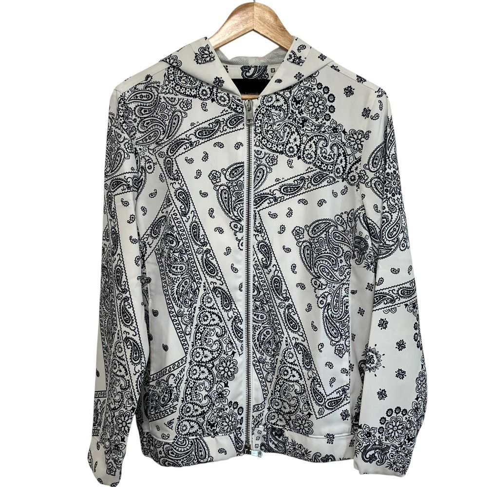 良品 1PIU1UGUALE3 ウノピゥウノウグァーレトレ BANDANA PARKA バンダナパーカー ジャケット MRB352 サイズ3 ホワイト ブラック メンズ 古着 中古 USED