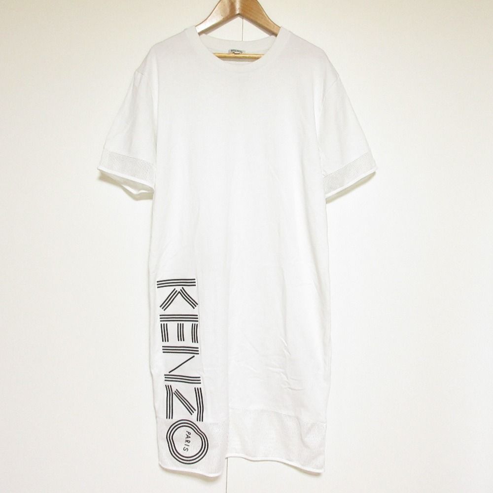 美品 KENZO ケンゾー メッシュ切替 カットソーワンピース Mサイズ ホワイト レディース 古着 中古 USED