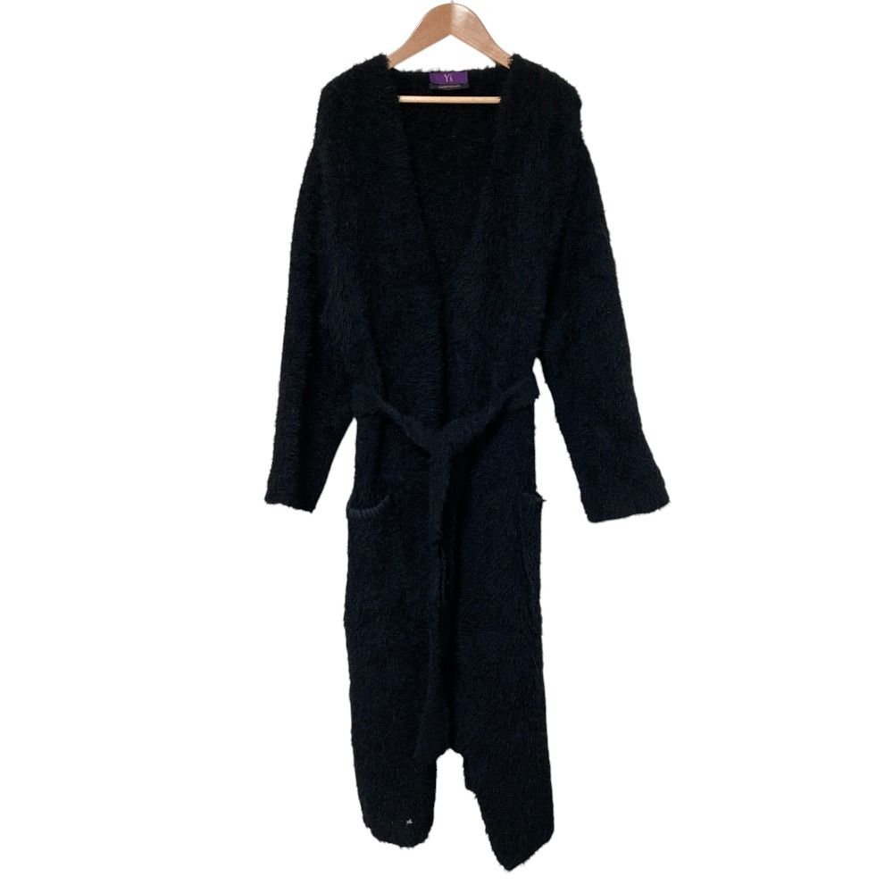 Y's Pink Label Yohji Yamamoto ワイズピンクレーベル ヨウジヤマモト シャギー ウール ロング ガウンカーディガン 2 ブラック レディース 古着 中古 USED