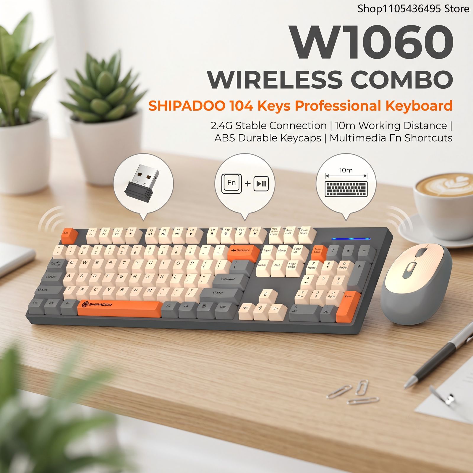 SHIPADOO W1060 2.4G ワイヤレス 104キーキーボードとマウスセット