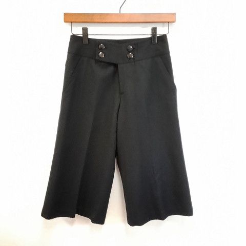 Real Riche リアルリッシュ ハーフパンツ ダブルボタン センタープレス キュロットパンツ Aライン ワイドシルエット マニッシュ エレガント ブラック 36サイズ 〇◇☆