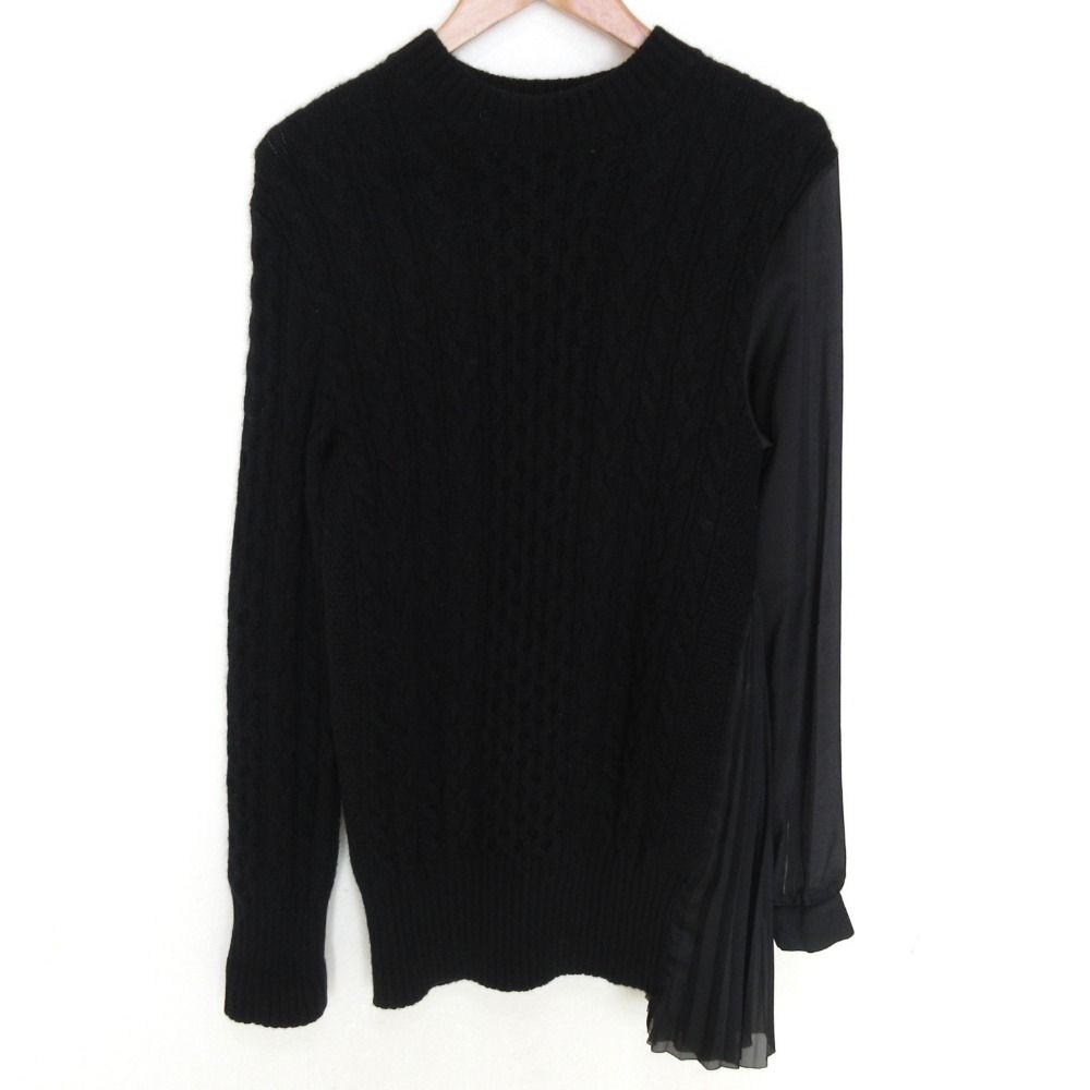 美品 sacai サカイ シフォンプリーツ切替 ケーブルニット セーター 20-05347 サイズ2 ブラック レディース 古着 中古 USED 10,655円