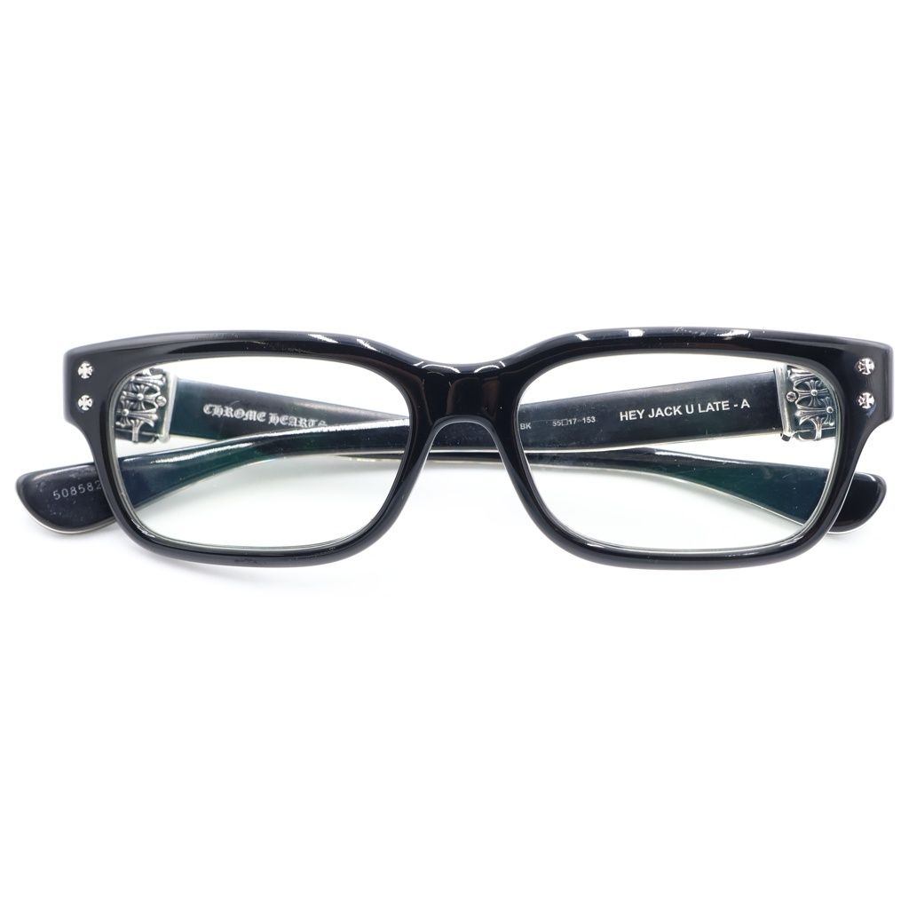 CHROME HEARTS (クロムハーツ) HEY JACK U LATE-A セメタリークロス装飾テンプル ウェリントンサングラス アイウェア 眼鏡 ブラック