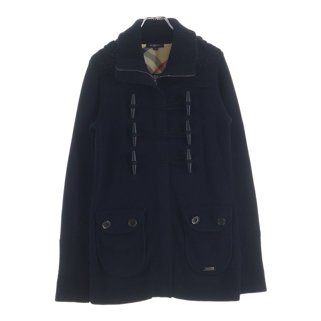 BURBERRY BLACK LABEL (バーバリー ブラックレーベル) ダッフルニットジャケット ジップアップ エポレット コットン ネイビー B1N05-301-28